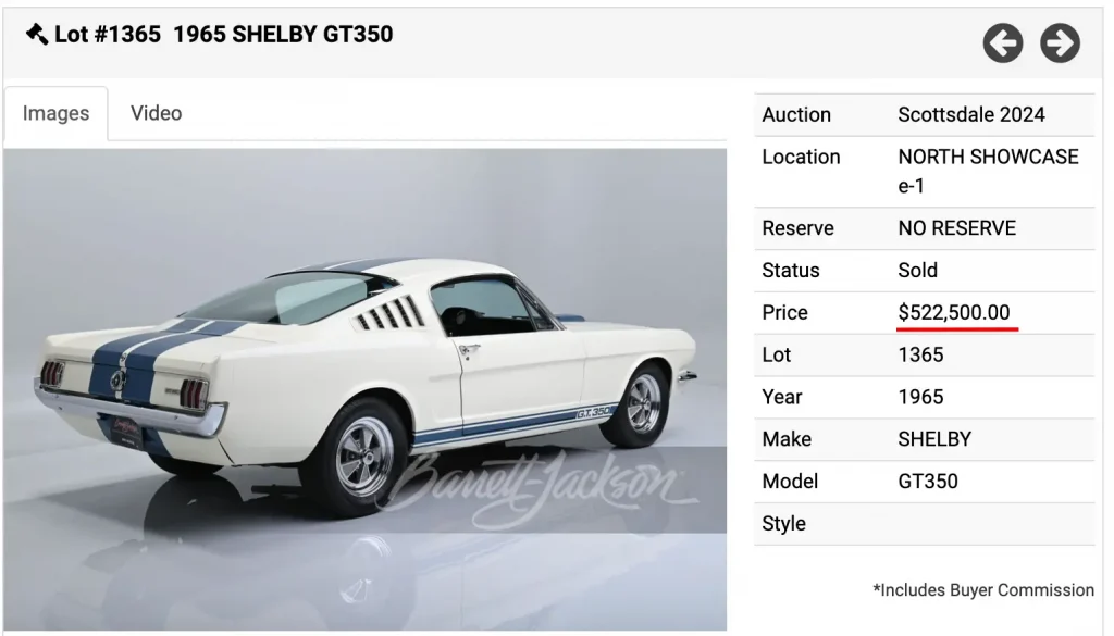 Waarde van 1965 Shelby GT350